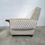 Vintage Fauteuil Met Houten Details, Velour - Ruitjespatroon thumbnail 8