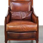 Comfortabele Artdeco Design Armchair/ Fauteuil In Cognac Kleurig Schapenleer Gecombineerd Met Hou thumbnail 3