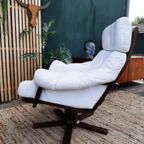 Vintage Design Fauteuil Wit Leer Houten Poot Draaifauteuil thumbnail 15
