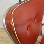 Vintage Verstelbare Kappersstoel / Barbier Stoel (Rood Skai, Nepleer) 60S  / Buizenframe Bauhaus J thumbnail 4