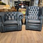 2 X Gave Engelse Chesterfield Fauteuils Jeans Blauw thumbnail 3