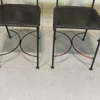 Set Van 4 Vintage Ijzer En Leer Stoelen, Zwart thumbnail 14