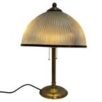 Art Deco - Xl Table Lamp - Holophane Glass - Brass Base, Teo Sockets thumbnail 9