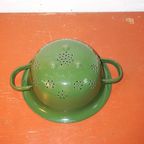 Vintage Dutch Green Enamel Colander * With Handles + White Interior * Farmhouse Kitchen thumbnail 8