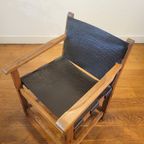 Brutalist Armstoelen In Eik En Tuigleer 1960 thumbnail 17