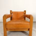 2 Oak Armchairs In Cognac Leather thumbnail 13