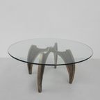 Bronzen Brutalist Salontafel Met Glazen Blad thumbnail 3
