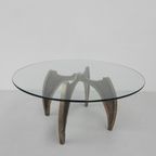 Bronzen Brutalist Salontafel Met Glazen Blad thumbnail 3