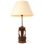 Grote Massief Teak Olifanten Lamp Vintage Tafellamp Sixties thumbnail 14