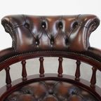 Donkerbruine In Hoogte Verstelbare Rundleren En Houten Chesterfield Bureaustoel Op Wieltjes thumbnail 9