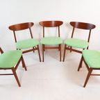 5 Farstrup Deense Houten Stoelen Nieuw Gestoffeerd Groen thumbnail 3