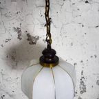 Vintage Hollywood Regency Hanglamp Keramieken Kap Met Goud thumbnail 3