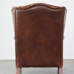 Luxe, Statige, Oorfauteuil Gemaakt Van Rundleer In Een Prachtige Warme Cognac Kleur thumbnail 5