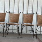 4 Wrought Iron Wicker Seat Dining Chairs From 1980 thumbnail 11