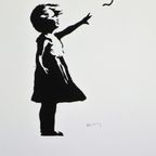 Offset Litho Naar Banksy Girl With Balloon Rood 337/600 Kunstdruk thumbnail 9