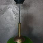 Vintage (diep)groene Space Age / Mid Century Hanglamp Met Kap Van Opaline Glas thumbnail 10