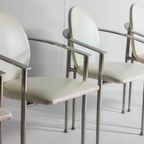 6 Vintage Postmoderne Eetkamerstoelen In Wit Leer En Staal thumbnail 8