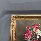 Antiek Schilderij “Stilleven Met Bloemen En Vruchten”. thumbnail 5