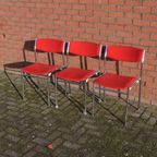 3 Stoelen Stapelbaar Metalen Crhoom Frame Met Rode Bekleding thumbnail 3