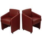 Vintage Koppel Rode Zetels Fauteuils Hoogwaardig Kunstleder thumbnail 5