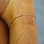 Karaktervolle, Charmante Vintage Schapenleren Clubfauteuil In Een Mooie Lichte Cognac Kleur thumbnail 12