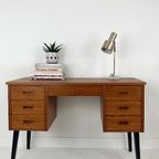 Scandinavisch Vintage Teak Fineren Bureau Faset thumbnail 6