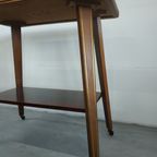 Vintage Plantentafel Bijzettafel Trolley Met Messing Inlay En Wieltjes thumbnail 3