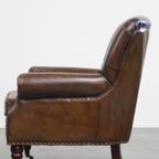 Prachtige, Unieke Cognac Kleurige Bruin Generfde Rundleren Chesterfield Fauteuil/ Armchair thumbnail 3