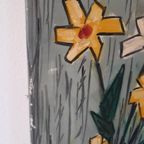 50's Abstrakt Vintage Schilderij Kunstwerk Vaas Met Bloemen thumbnail 8