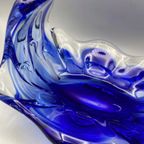 Vintage Glazen Schaal Mand 50's Blauw Lux Glass Faconne Main Austria thumbnail 8