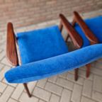 Set Vintage Deense Fauteuils Jaren 60 Ribstof Blauwe Stoelen thumbnail 18