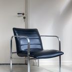 Vintage Chromen Fauteuil Met Zwart Leren Zitting thumbnail 2