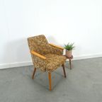 Stoffen Fauteuil Met Houten Leuning En Bladeren Vintage thumbnail 2