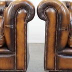 Set Van 2 In Goede Staat Verkerende En Luxe Klassieke Rundleren Engelse Chesterfield Fauteuils thumbnail 11