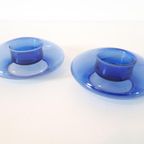 80's 2 Vintage Glazen Waxinehkuders Kobalt Blauwe Kandelaars thumbnail 4