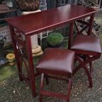 Mahonie Houten Ontbijttafel Met 2 Stoelen Met Lederen Bekle thumbnail 2