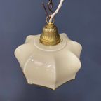 Vintage Beige Glazen Hanglamp Met Messing Armatuur thumbnail 8