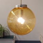 Vintage Hanglamp Messing Goudgeel Bol Glas thumbnail 4