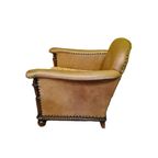 Lederen Fauteuil Met Eiken Frame Jaren 50 thumbnail 6