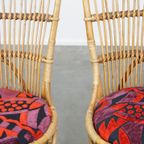 Set Van 4 Subtiele En Charmante Vintage Jaren ’60 Rotan Boho Stoelen Met Gestoffeerde Zitting thumbnail 12