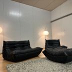Nieuw Ligne Roset Togo Set Zwart Leer 2-Zits + 1-Zits + Poef thumbnail 14