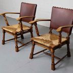 Pair Of Rush And Oak Armchairs By De Ster Gelderland thumbnail 2