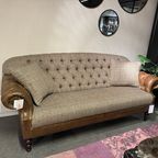 'Dartford' Chesterfield 3 Zits Bank Harris Tweed Met Vintage Cognac Leer thumbnail 3