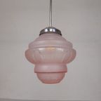 Art Deco Hanglamp Met Roze Glazen Kap, Jaren 30 thumbnail 6