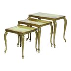 Set Van 3 Nesttafels Onyx Marmer Messing Hollywood Regency thumbnail 2