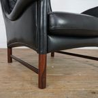 Black Leather Italian Lounge Chair With Rosewood Legs thumbnail 7