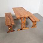 Scandinavian Modern Solid Pinewood Benches And Dining Table, 1970's thumbnail 9