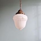 Art Deco Hanglamp In Geperst Gegoten Wit Opaline Glas thumbnail 11