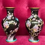 Paar Cloisonné Vazen. thumbnail 2
