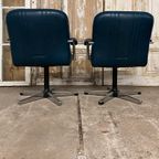 Set Vintage Fauteuils. Petrolblauw Kunstleder En Chroom. thumbnail 8